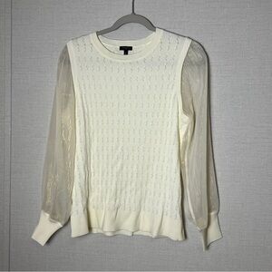 Talbots Cream Blouse with Sheer‎ Sleeves